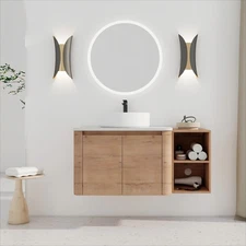 42'' Wall-Mounted Bathroom Vanity Counter Top White Vessel Sink Storage Shelves