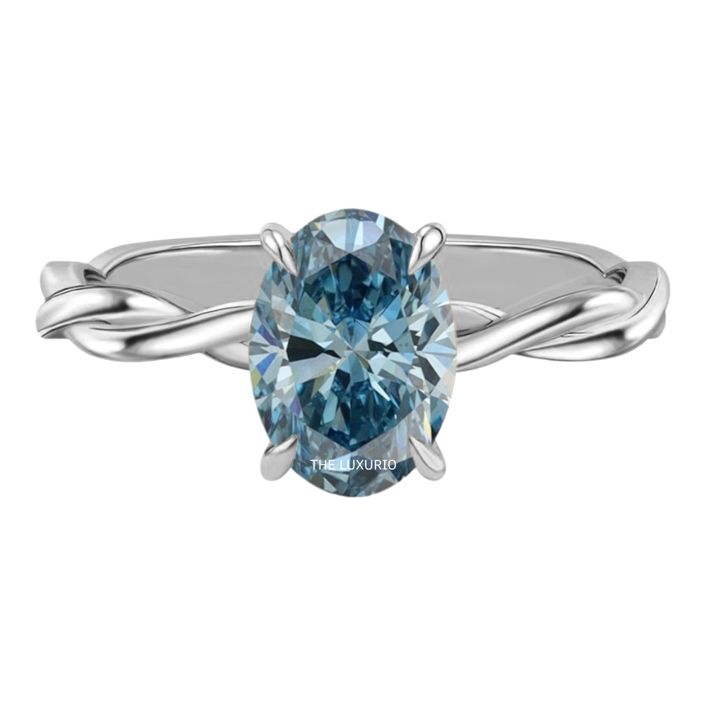Fancy Intense Blue  Diamond Ring IGI Lab Grown Oval Cut 1.45 Ct 950 Platinum