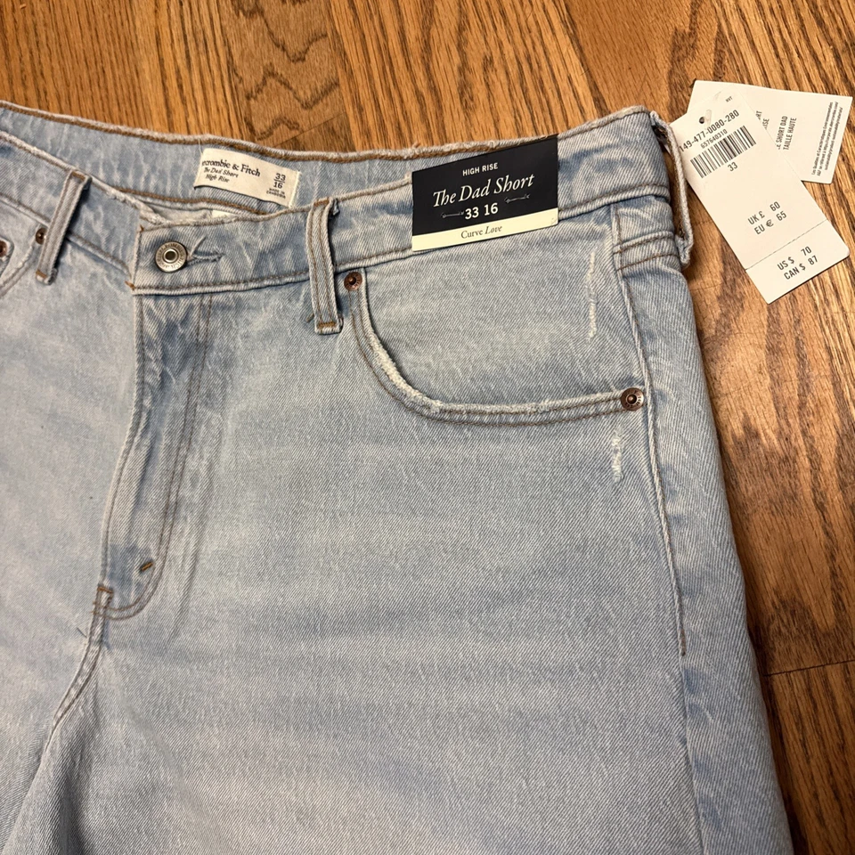 Abercrombie & Fitch The Dad Corto tiro alto curva amor talla 33/16 nuevo con etiquetas lavado ligero Foto 3 de 4