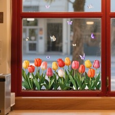 For Spring Tulip Window Cling - PVC Static Decal for Smooth Glass Only