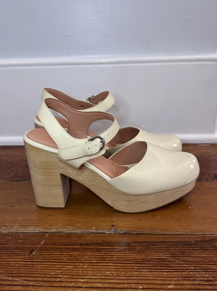 Zueco Rachel Comey Blanco Charol y Madera Mary Jane Correa Zapatos Tacones 10 Foto 4 de 4