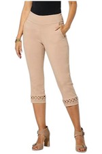 Nina Leonard Women's Millennium Crop Pant w X-Strap Detail Praline