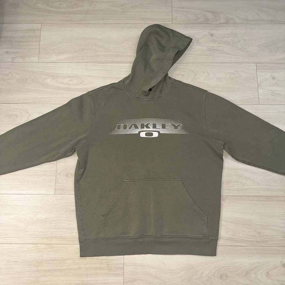 Vintage Y2K Oakley Hoodie Size Large Olive Pullover Skate Surf Faded Software - Image 3 of 4