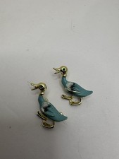 Vintage Pair Of Ducks Scatter Lapel Pins Blue Enamel Over Gold Toned Metal 1.25  