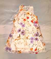 Calvin Klein Sleeveless Floral Midi Dress - Cream with Purple & Peach Flowers