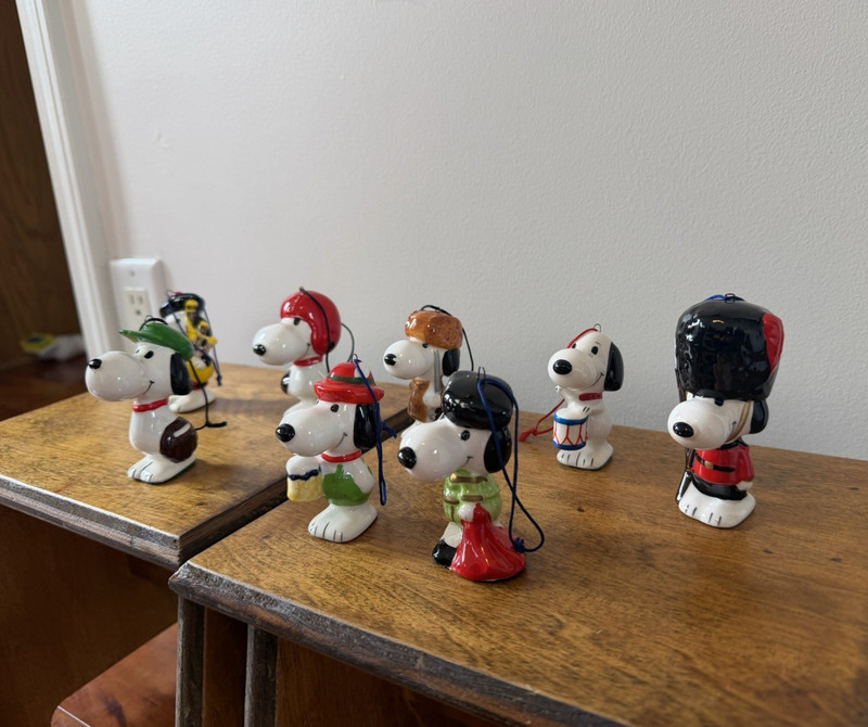 Vintage 1970s Peanuts Snoopy International Ceramic Ornaments Lot of 8