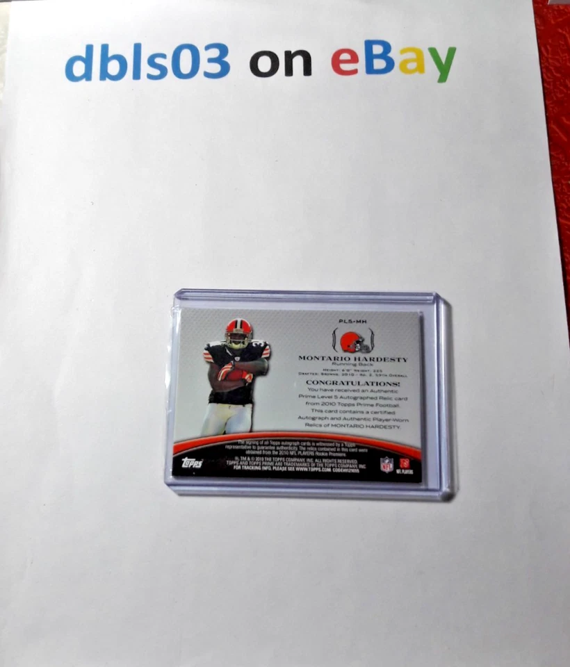 2010 Montario HARDESTY (Browns) Topps Prime #095/499 Patch AUTO NFL Card #PL5-MH - Image 2 of 2