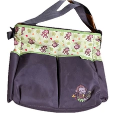 Baby Boom Baby Diaper Bag Brown Monkey 12x13x4 in Pockets Change Pad  Full Zip
