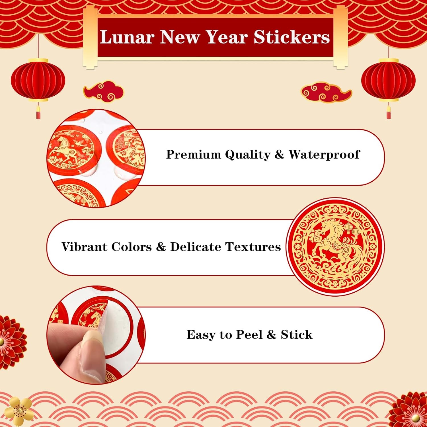160PCS Chinese New Year Stickers - of The Horse C-160pcspapercuttings 