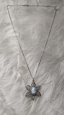 Vintage Sterling Silver Cameo Necklace Italy 20" Long Soft Blue / Silver 6 Grams