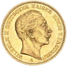 Prussia Wilhelm II 20 Mark 1888 a Three Emperors year gold uncirculated, f. bu/bu J 250
