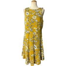 Loft Sleeveless Scoop Neck Dress Yellow Floral 12 Petite