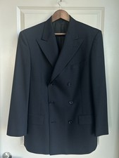 Vtg Pierre Cardin Suit Blazer Size 40R Double Breasted Black Pinstripe USA Made