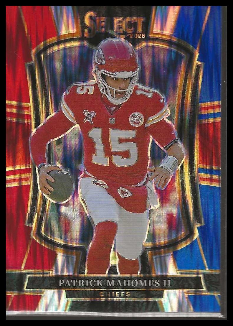 2025 Panini Select Patrick Mahomes II #107 Premier Red & Blue Prizm Shock Chiefs