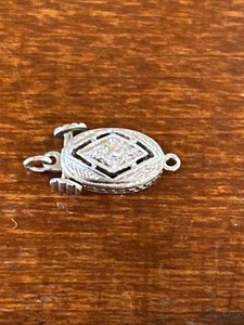 Art Deco Clasp White Gold Diamond Engraved Open Push Box Jewelry Finding