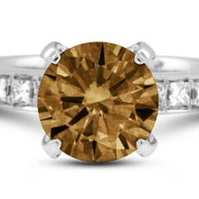 2 1/4 CT Brown VS2 Round Cut Natural Certified Diamonds 18k Gold Side Stone Ring
