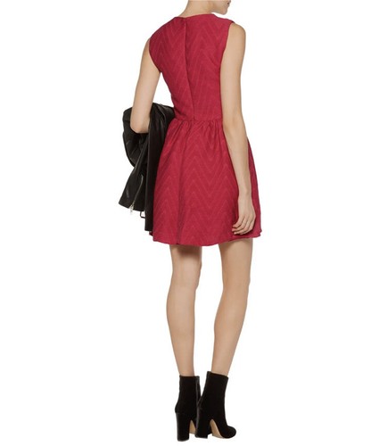 NEW Maje Red Textured Cloque Pleated Mini Dress Women’s Size 2 - Picture 2 of 10