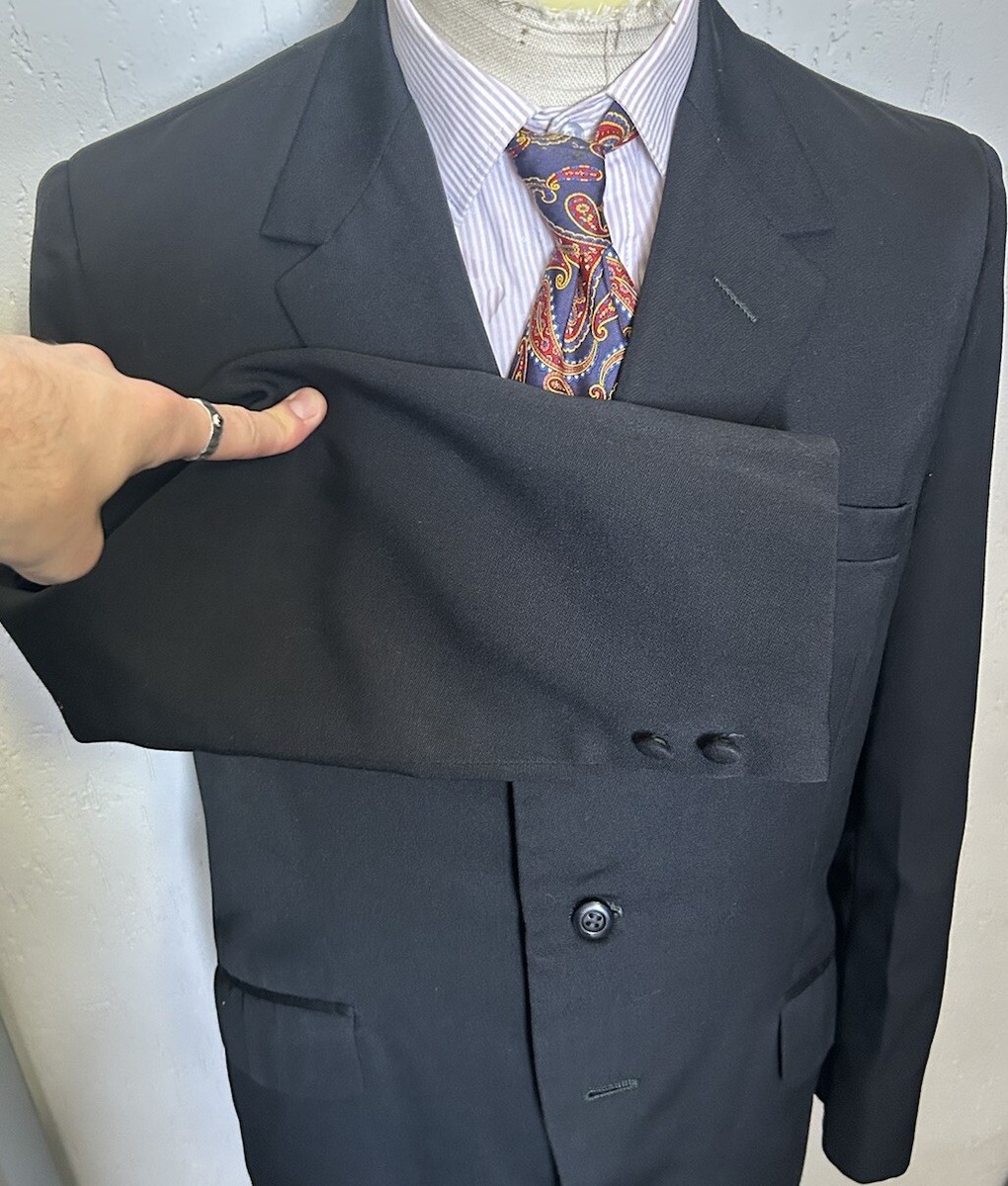 Men's 1950s Bespoke Black Two Piece Suit Vintage European Handmade