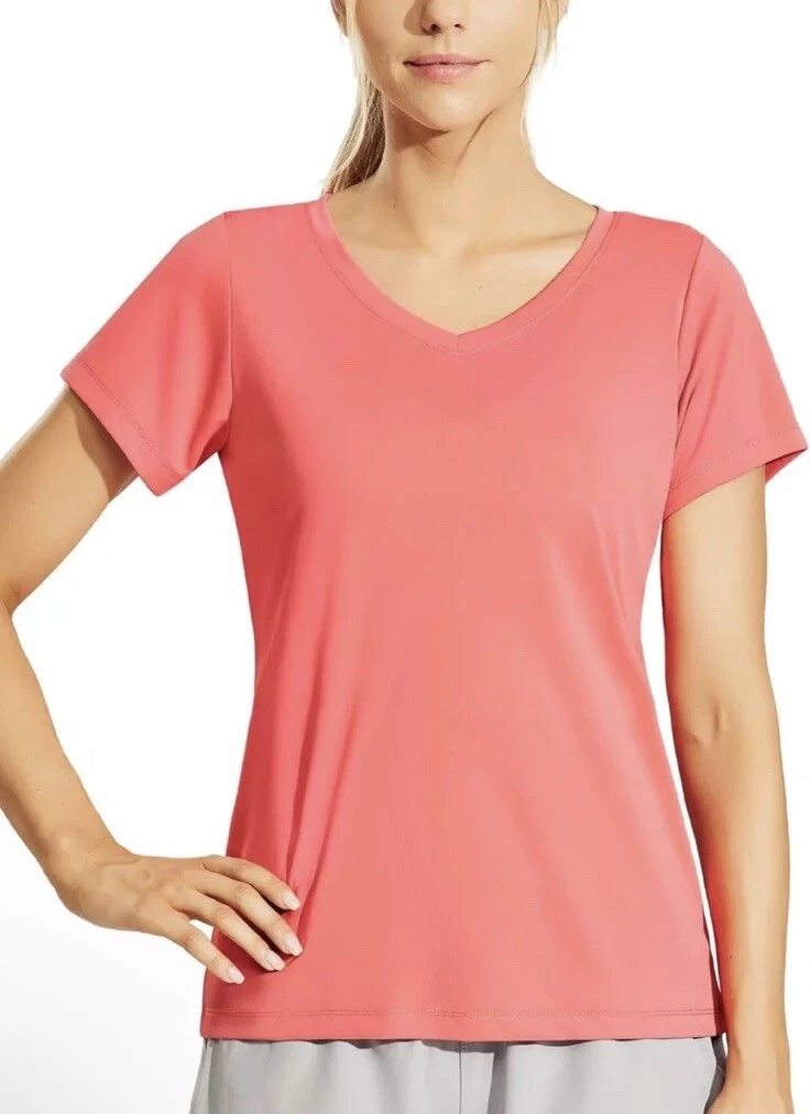 Haimont Women's Quick Dry Short Sleeve T-Shirts V-Neck UPF 50+ X-Large, Coral