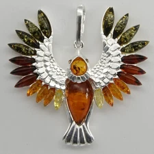 Multi-Color Phoenix / Eagle BALTIC AMBER Pendant - 925 STERLING SILVER #2622e