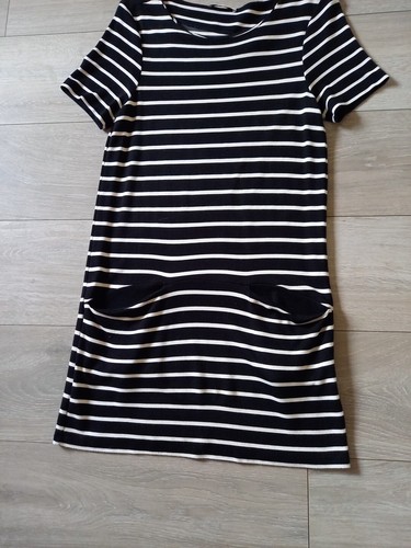 TU Black & White Striped Stretch Tunic Dress Pockets Casual Holiday Workwear UK8 - Picture 4 of 23