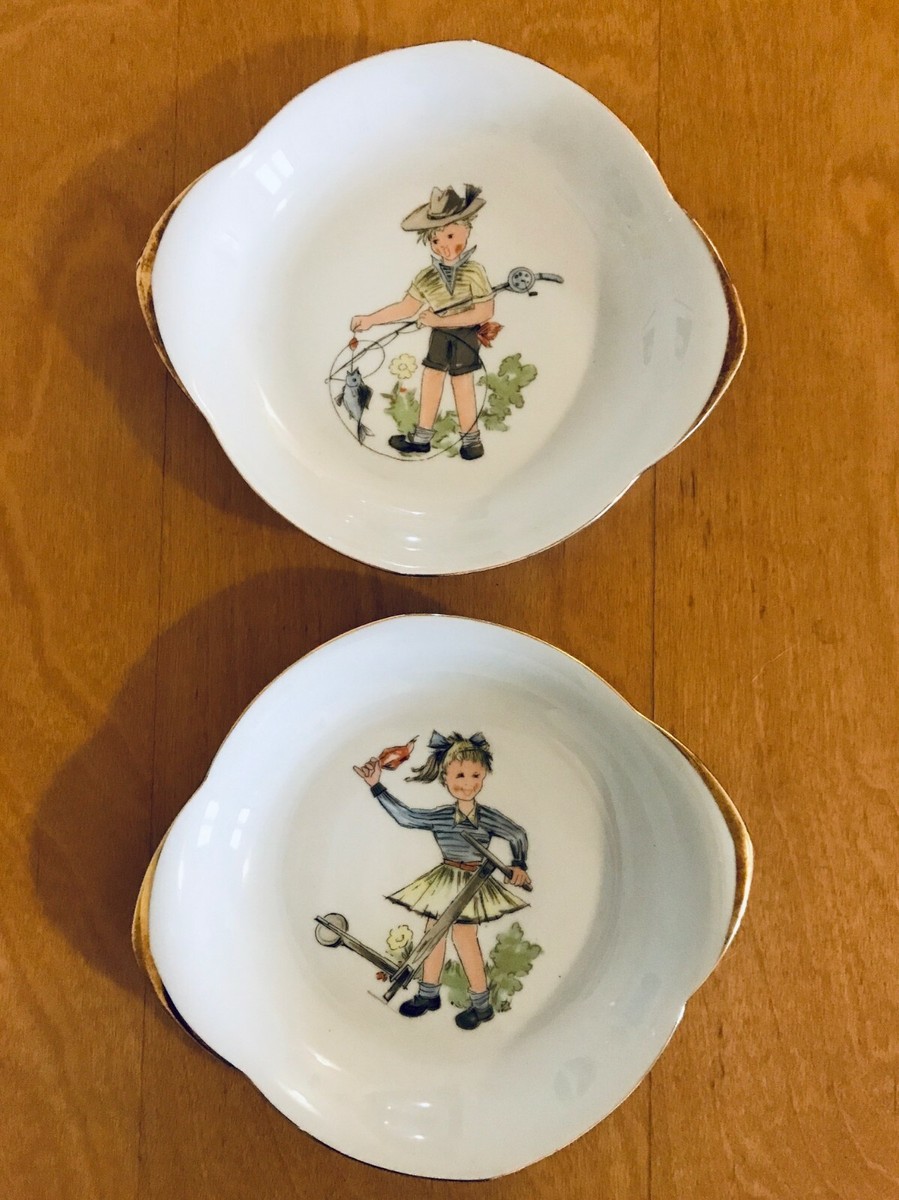 4 Vintage Hutschenreuther Hohenberg Germany CM 1814 Floral Plates Vintage CM Hutschenreuther Hohenberg Germany Girl Plates