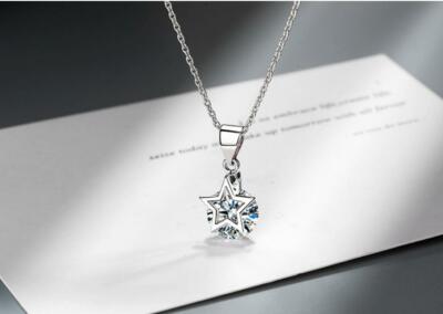 Pave 1.0 Ct Cubic Zirconia Silver SP Star Pendant Chain Necklace