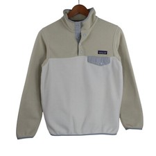 Patagonia Synchilla Snap-T Pullover Fleece Jacket Womens XS White Tan Sweatshirt
