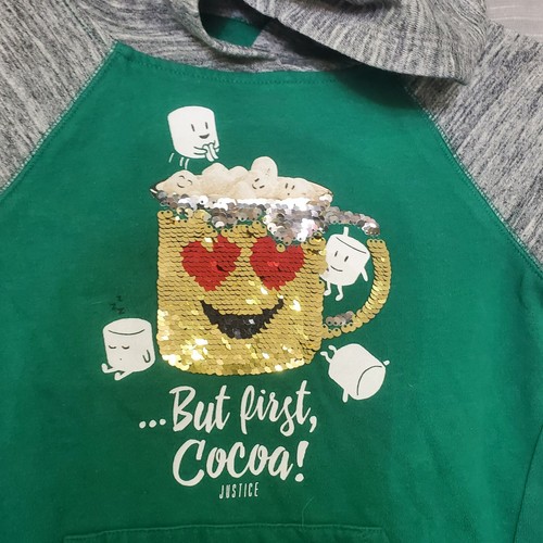 Justice Sweater Girls But First Cocoa Long Sleeve Hooded Sweater 6/7 - Picture 3 of 6