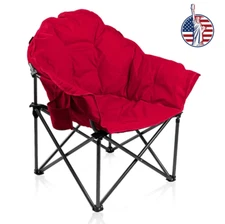 Oversized Folding Camping Chairs Padded Moon Chair Saucer Recliner w/ Carry Bag