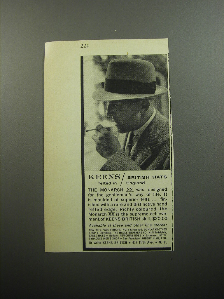 1957 Keens Monarch XX annuncio cappello Cappelli britannici appassionati feltrati in Inghilterra