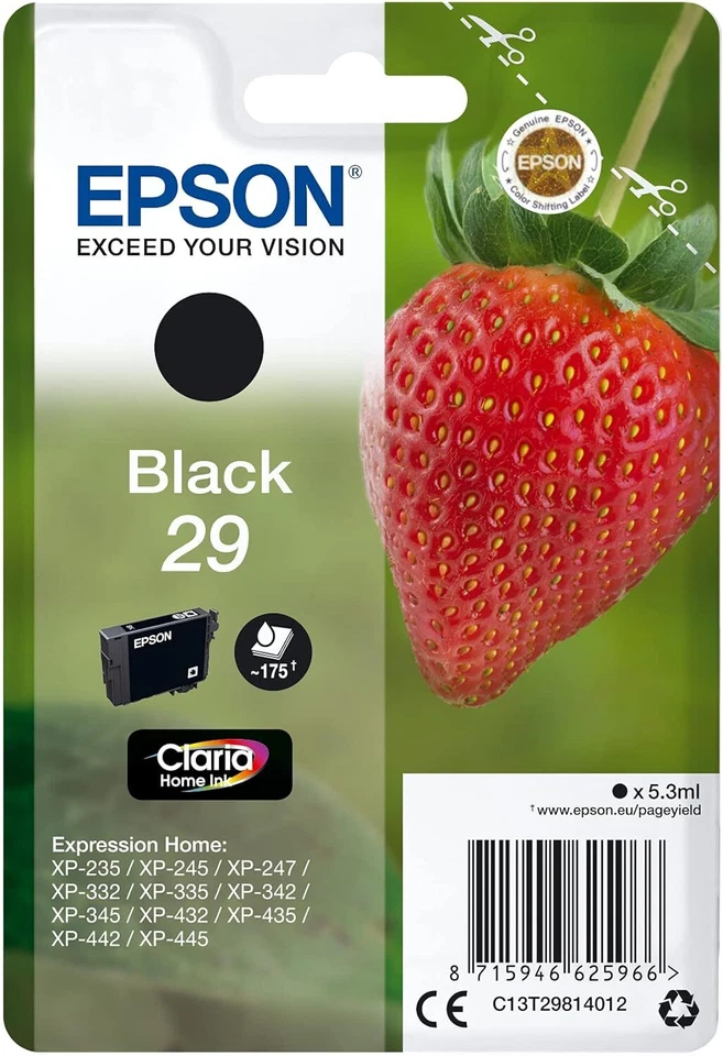 TONER & INKJET CARTRIDGES Epson 29 cartouche d'encre Noire authentique - C13T29814012 (TVA incluse)