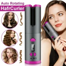 Cordless Ceramic Hair Curler Hair Waver Curling Iron LCD Auto-rotating Fast Heat