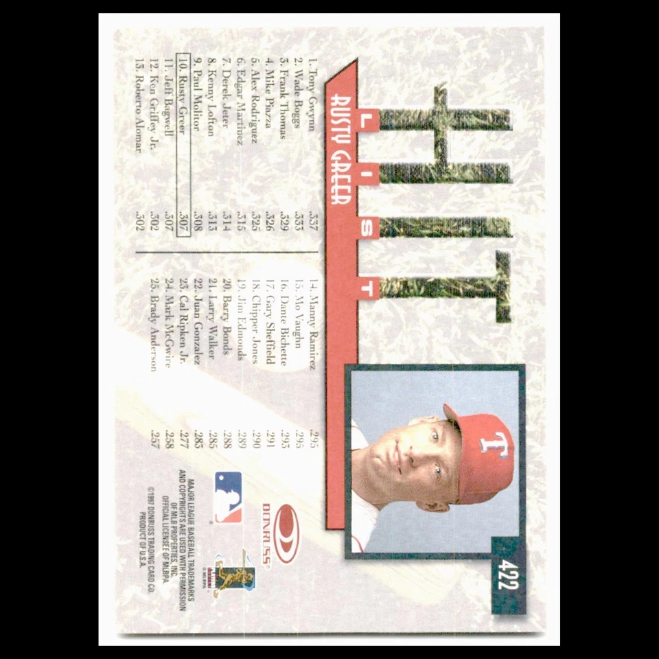 Rusty Greer #422 1997 Donruss Texas Rangers Baseball Card MLB NM - Image 2 of 3
