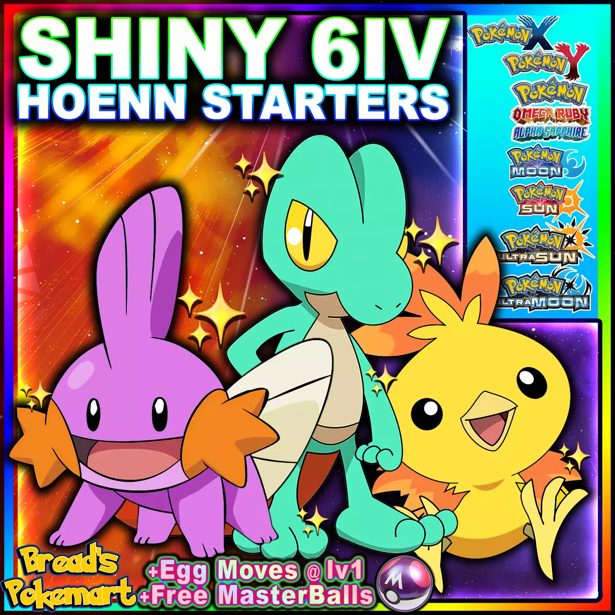 Shiny Treecko/Torchic/Mudkip Starter Pack 6IV - Pokemon X/Y OR/AS