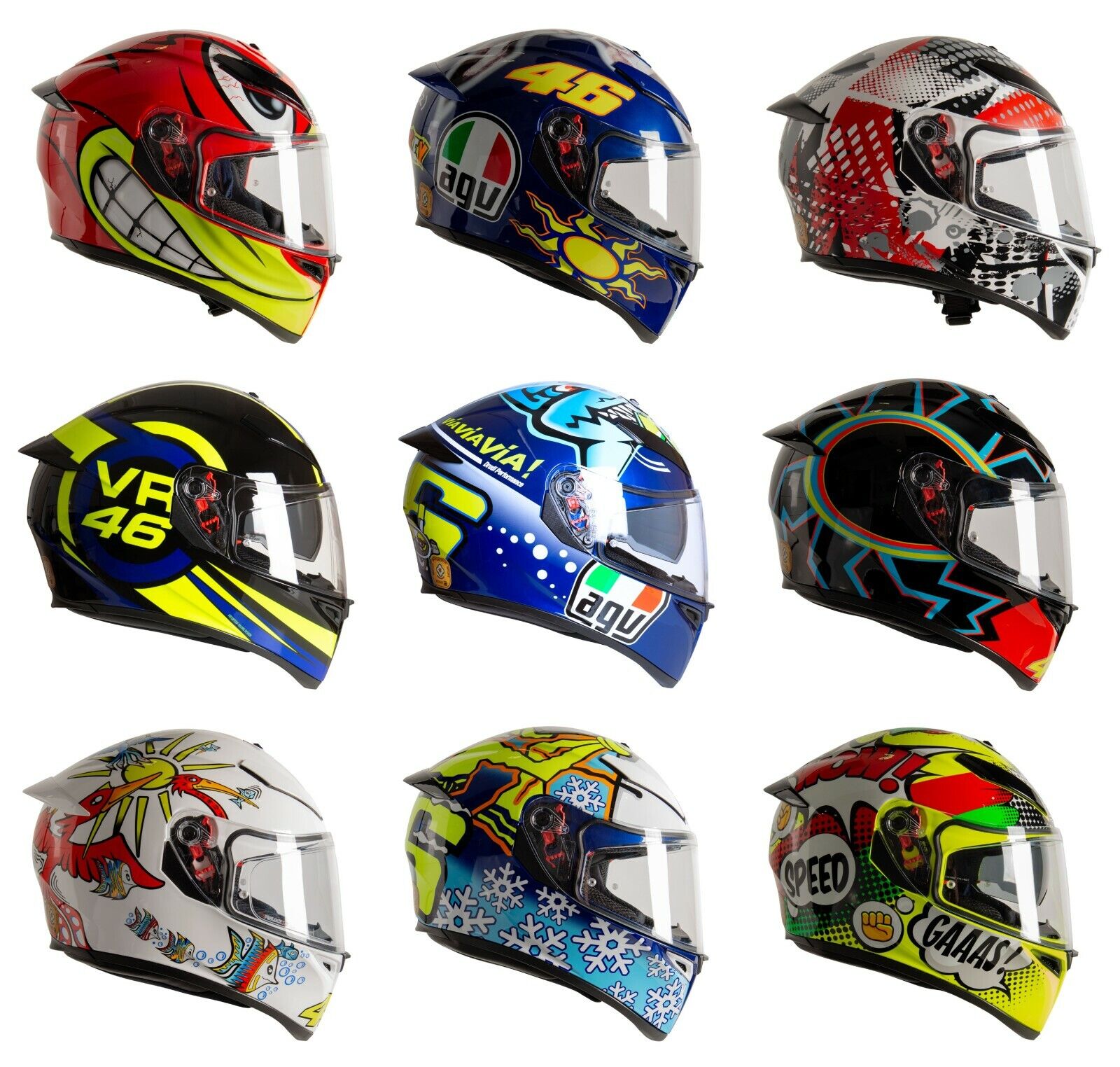 AGV K3 SV-S Motorcycle 2022 UK Specific Road Crash Helmets with Spoiler  Rossi