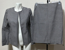 Talbots Women Blazer Pencils Skirt Suit 4 XS Set Houndstooth Navy Blue White
