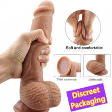 8in Silicone Realistic Huge Dong w/Suction Cup for Women Massage Use Lubricant