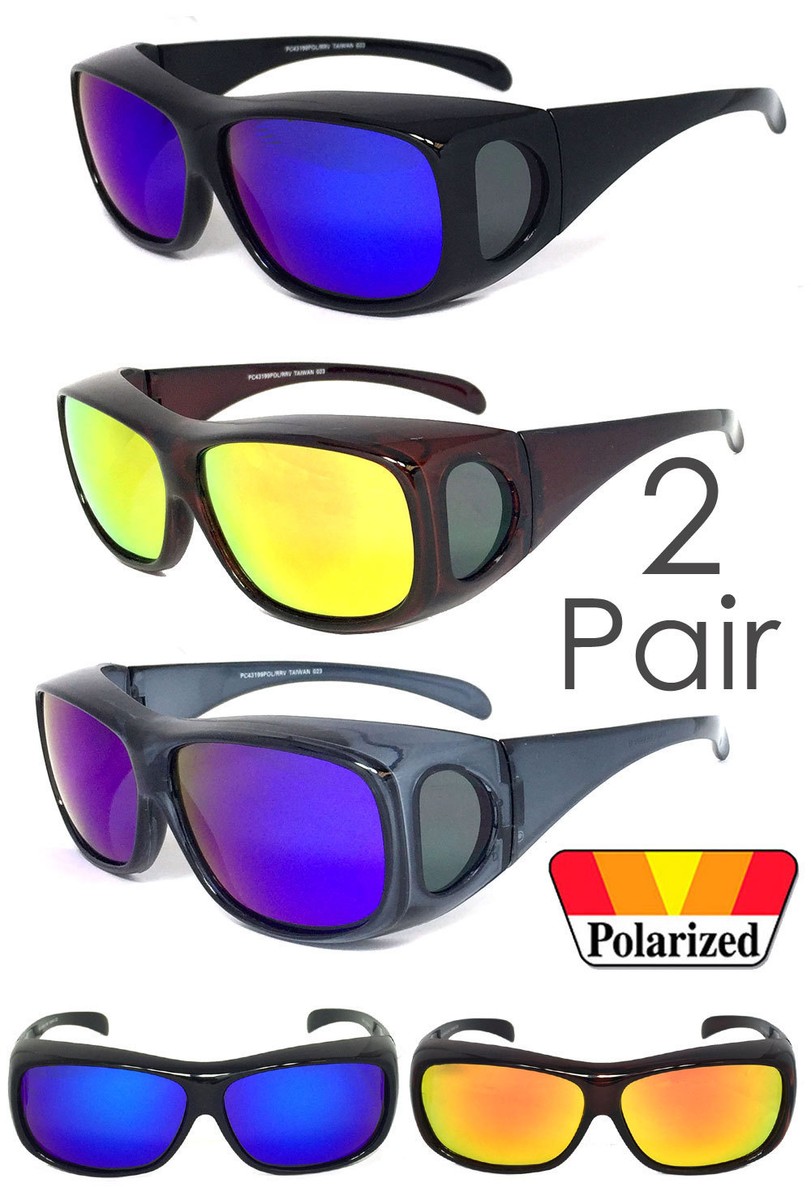 Pair Polarized Mirror Lens FIT OVER Sunglasses Cover Rx Glasses UV Protect