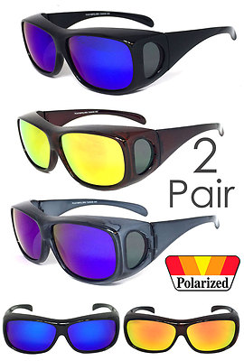 Pair Polarized Mirror Lens FIT OVER Sunglasses Cover Rx Glasses UV  Protect