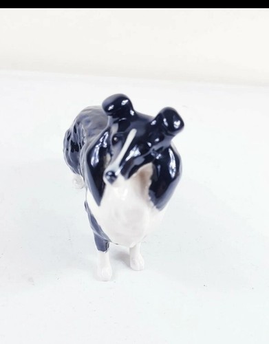 Vintage Beswick England Border Collie Dog Figurine - Black And White - Foto 2 di 10