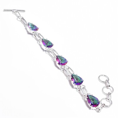 Mystic Topaz Gemstone Handmade 925 Sterling Silver Jewelry Bracelet Size 7-8''