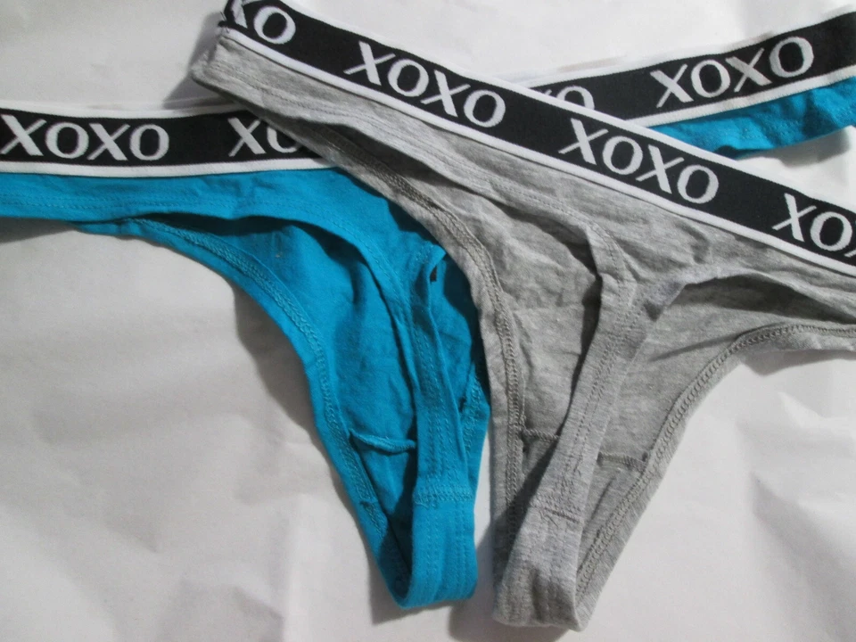 2 Nuevos XOXO Súper Lindos! Tanga Bragas Talla XL Gris y Aqua Oscuro con Logo Banda Superior Foto 3 de 3