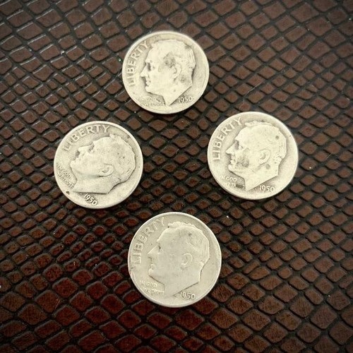 4 Roosevelt Dimes 1950 90% Silver Coins US Currency Liberty In God We Trust - Picture 5 of 5