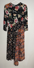 ZARA Women Crepe Floral Maxi Dress Long Sleeve XS Front Slit
