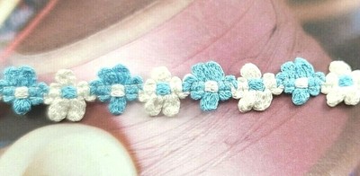 5/8'' Flower Rococo Trim Light Blue White Cotton Vintage 5 yards