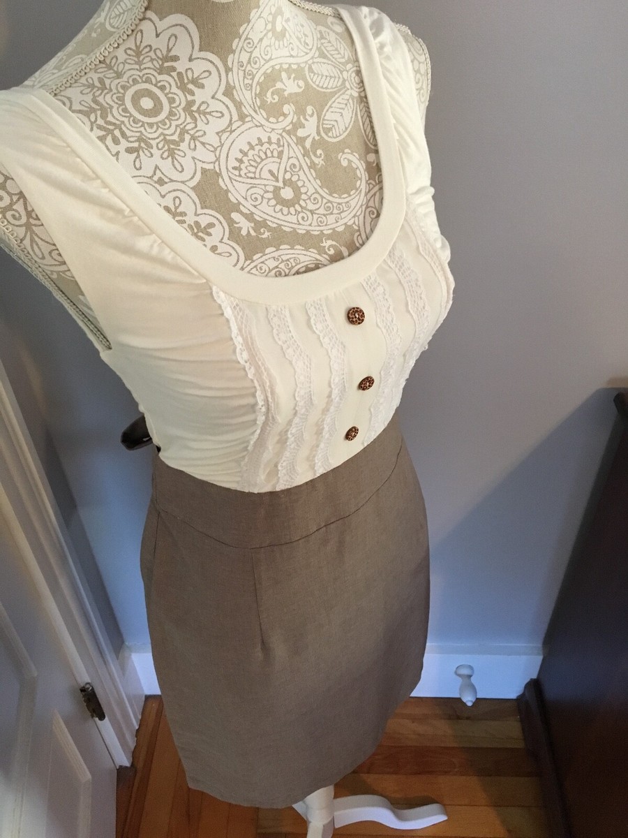 Boutique Dress-Goldstone-Size Medium M-Light  Brown-White/Cream-Lace-Pencil-EUC