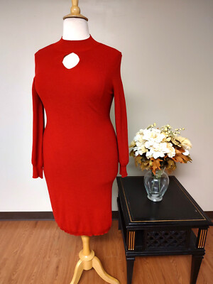 NINA LEONARD Red Long Sleeves Key Hole Opening Knit Dress-XL | eBay