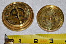 Antique Style Solid Brass Wing Sundial w Lid Pocket Watch Compass