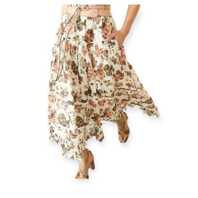 ULLA JOHNSON Eugenie Midi Skirt In Daisy  Size 2, Cream, Brown, New with tag